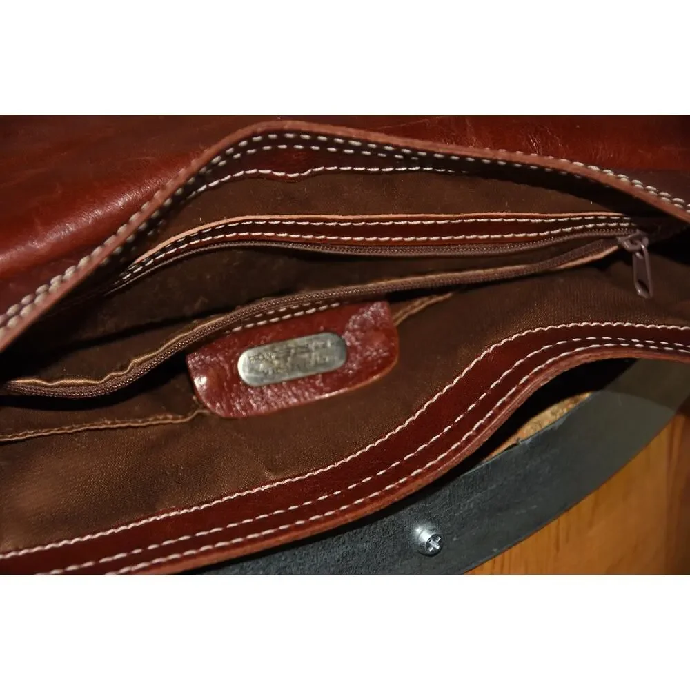FRANCESCO BIASIA Brown Leather Saddle Bucket Satchel Shoulder Bag Purse Handbag